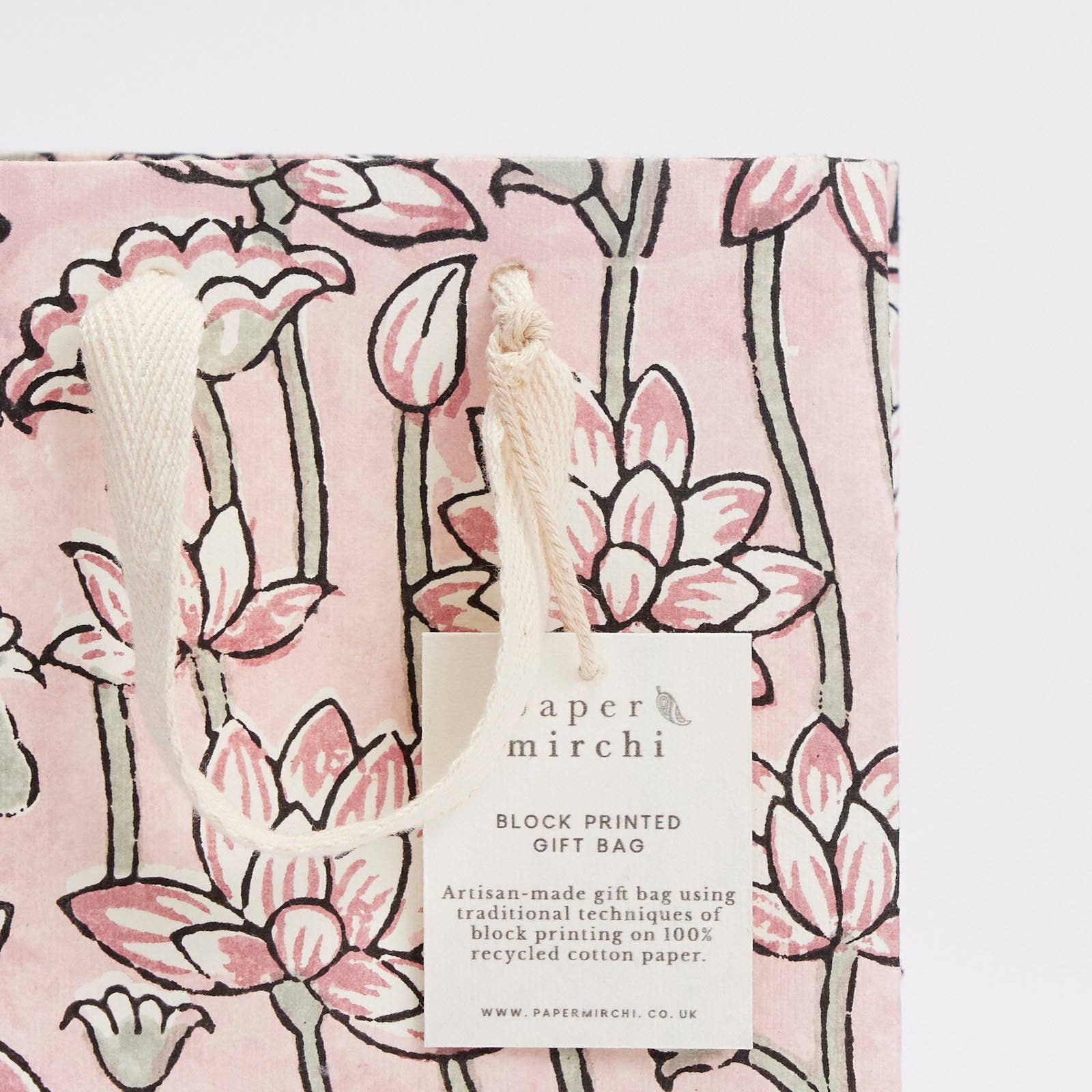 Hand Block Printed Gift Bags Pink Earth - Small