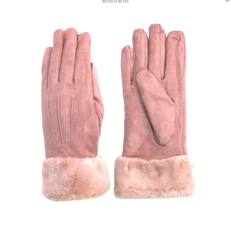 Fur Lined Ultrasuede Gloves - Pink