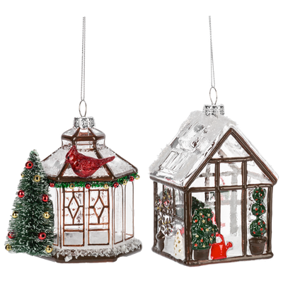 Greenhouse Glass Ornament with Red Watering Can | Putti Christmas Decorations