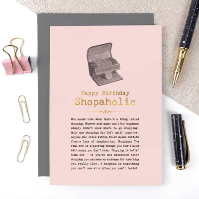 Shopaholic Foiled Birthday Card For Shopping Lovers