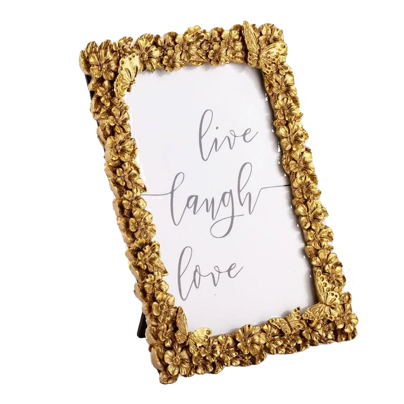 Gold Resin Butterfly and Flowers Photo Frame