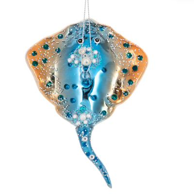 Blue Stingray Glass Ornament