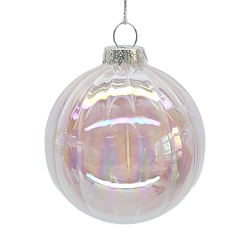 Clear with Pink Iridescent Glass Ball Ornament