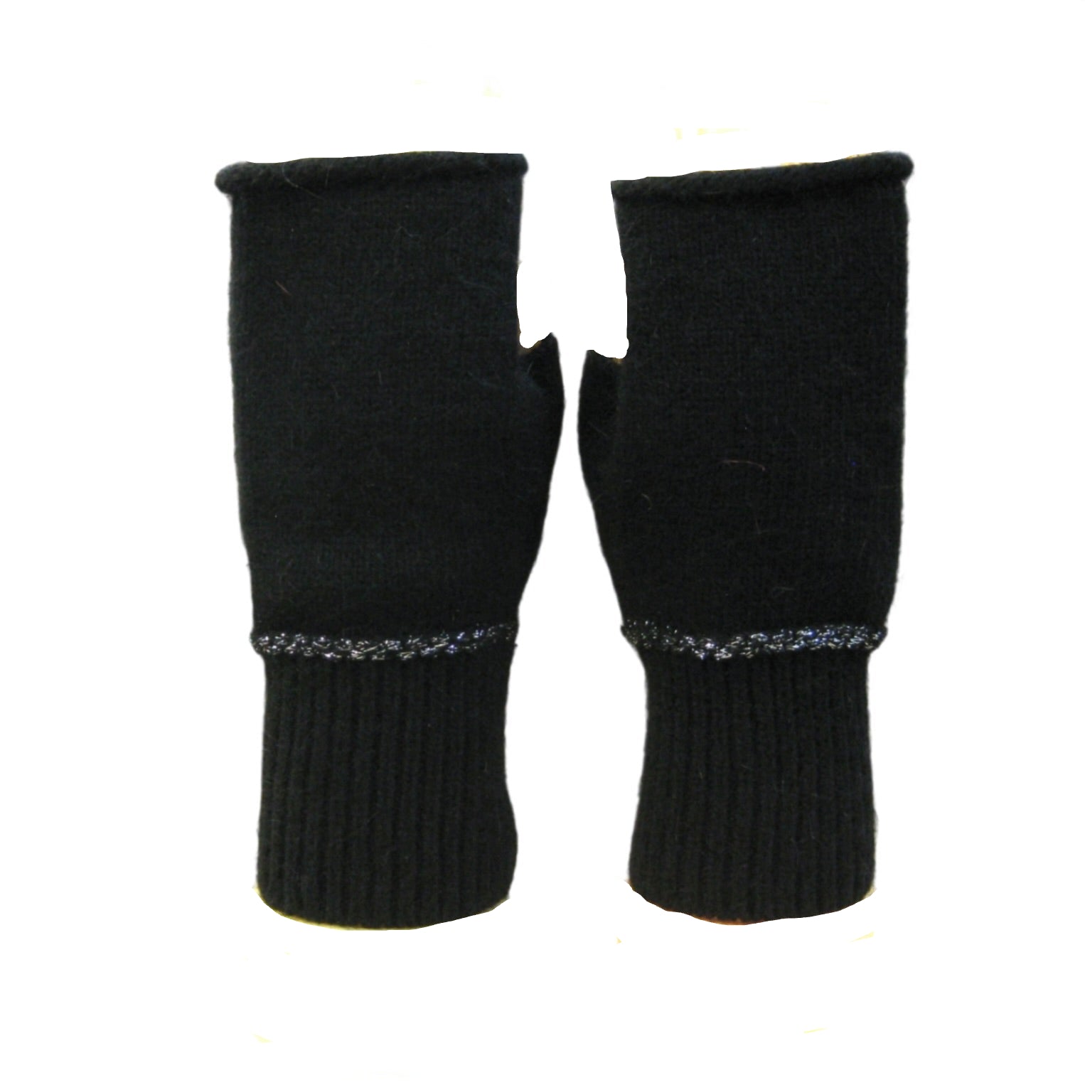 Cashmere Blend Plain Knitted Fingerless Gloves - Black