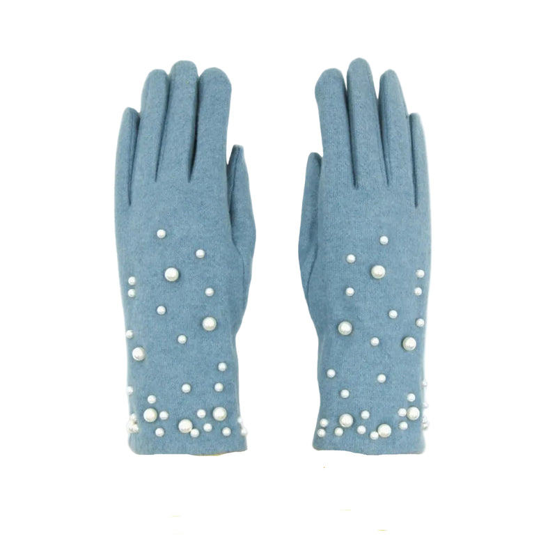 Cashmere Blend Pearl Gloves - Blue