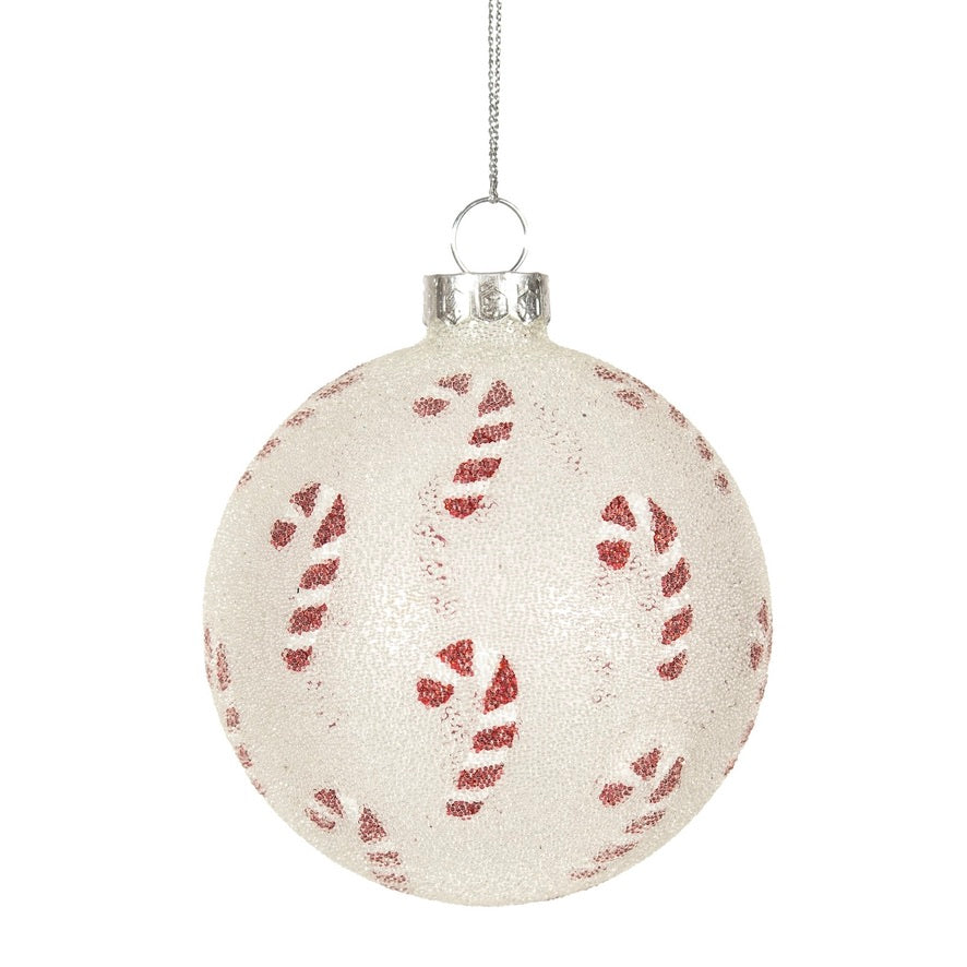 Sugared Candy Cane Glass Ball Ornament