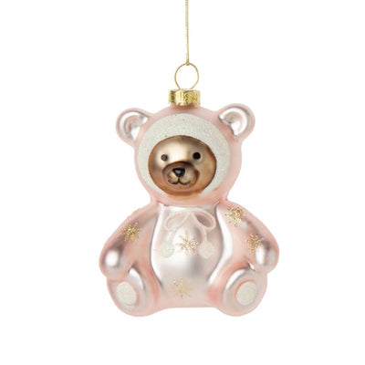 "Baby's First Christmas" Teddy Bear Glass Ornament Pink | Putti Christmas Decorations