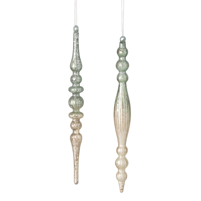 Aqua Mercury Glass Slim Finial Ornament