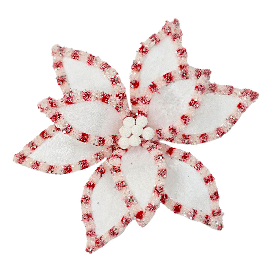 Red and White Velvet Poinsettia with Clip
