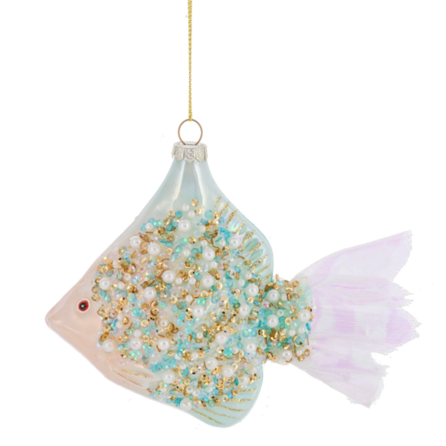 Aqua Beaded Glass Fish Ornament