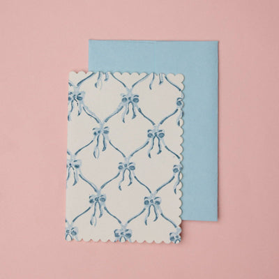 Hand Block Printed Greeting Card - Blue Bows Alaska