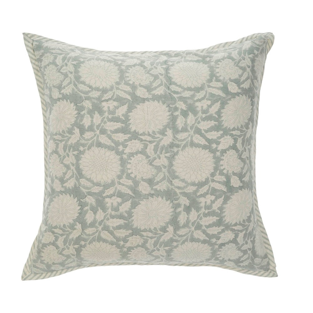 Maeve Block Print Square Pillow - Mist | Putti Fine Furnishings 