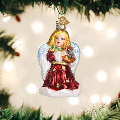 Old World Christmas Red Angel With Lyre Ornament