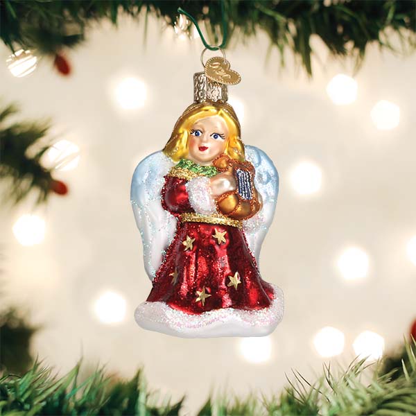 Old World Christmas Red Angel With Lyre Ornament