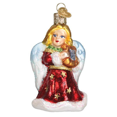 Old World Christmas Red Angel With Lyre Ornament