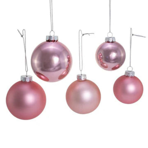 Kurt Adler Shiny and Matte Pink Glass Ornaments - 20 Piece Box Set | Putti
