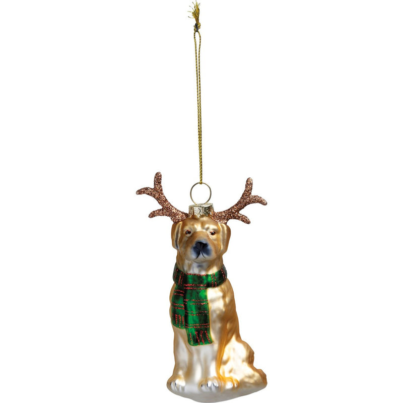 Golden Dog with Anters Glass Ornament