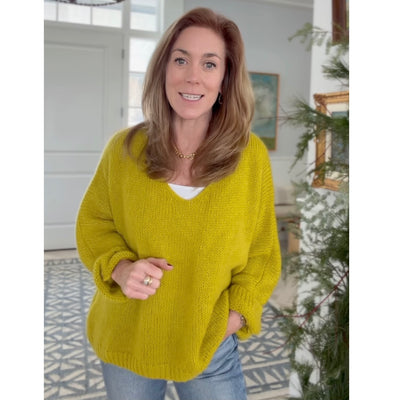 Mohair Blend V-Neck Sweater - Sarah's Chartreuse Green - Putti Fine Furnishings