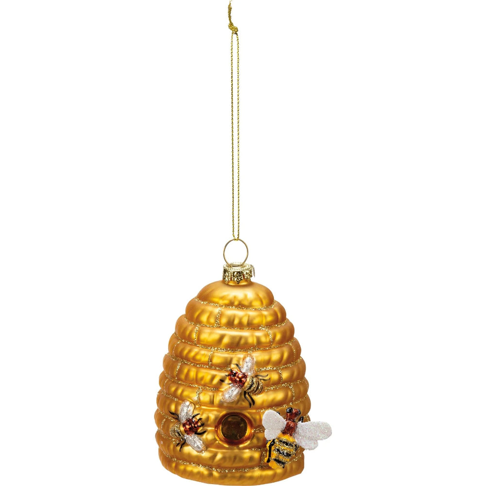 Bee Hive with Bee Glass Ornament | Putti Christmas Celebrations