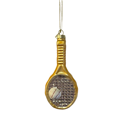 Gold and Silver Tennis Raquet Glass Ornament