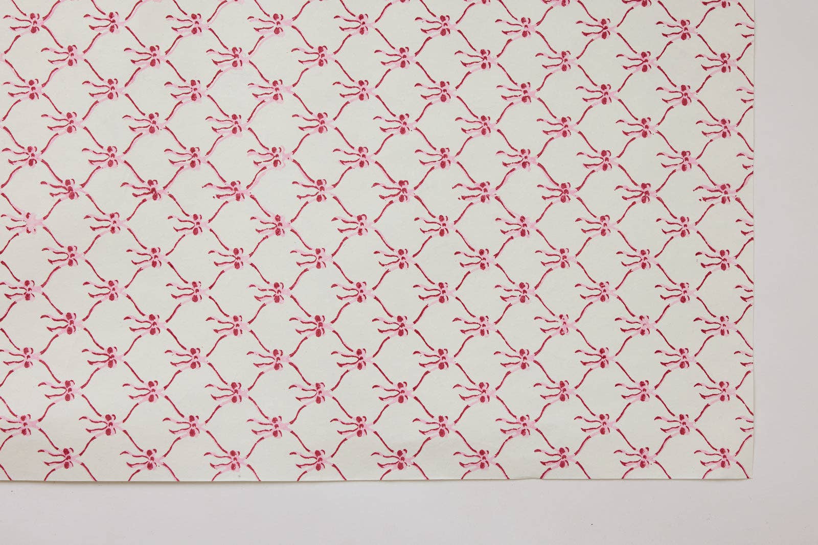 Hand Block Printed Wrapping Paper Sheets - Bows Pink Sorbet