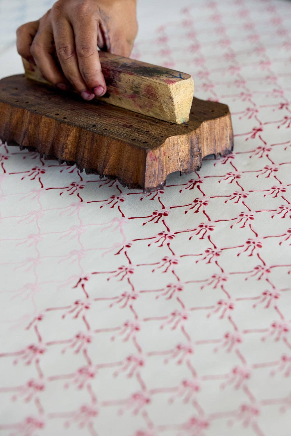 Hand Block Printed Wrapping Paper Sheets - Bows Pink Sorbet