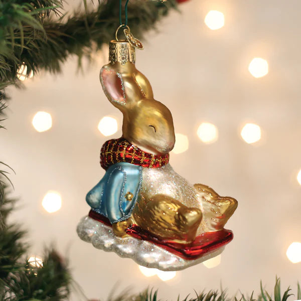Old World Christmas Peter Rabbit on Sled Glass Ornament