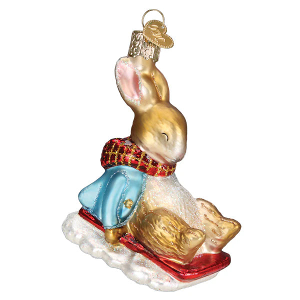 Old World Christmas Peter Rabbit on Sled Glass Ornament