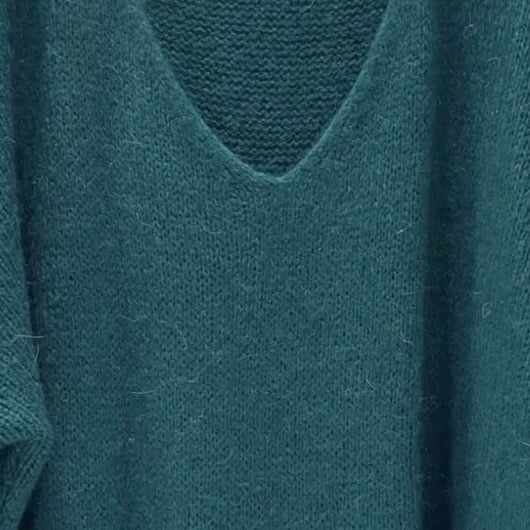 Mohair Blend V-Neck Sweater - Teal - Putti Fine Furnishings