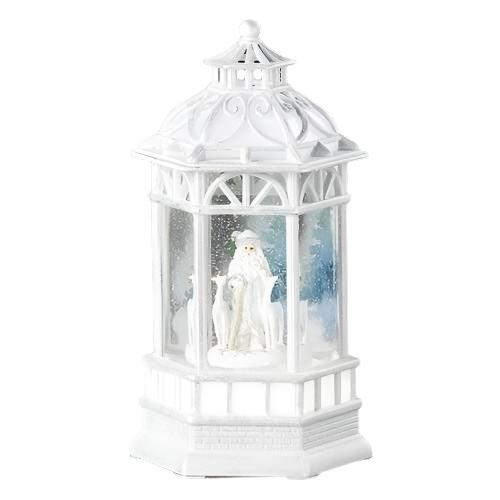White Santa with Deer Lighted Swirl Gazebo | Putti Christmas Snow Globes