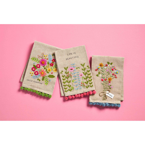 "Bloom" Floral Pom Pom Hand Towel