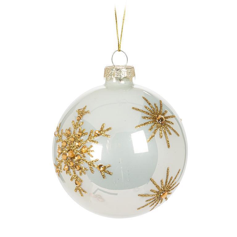 White with Gold Snowflakes Glass Ball Ornament