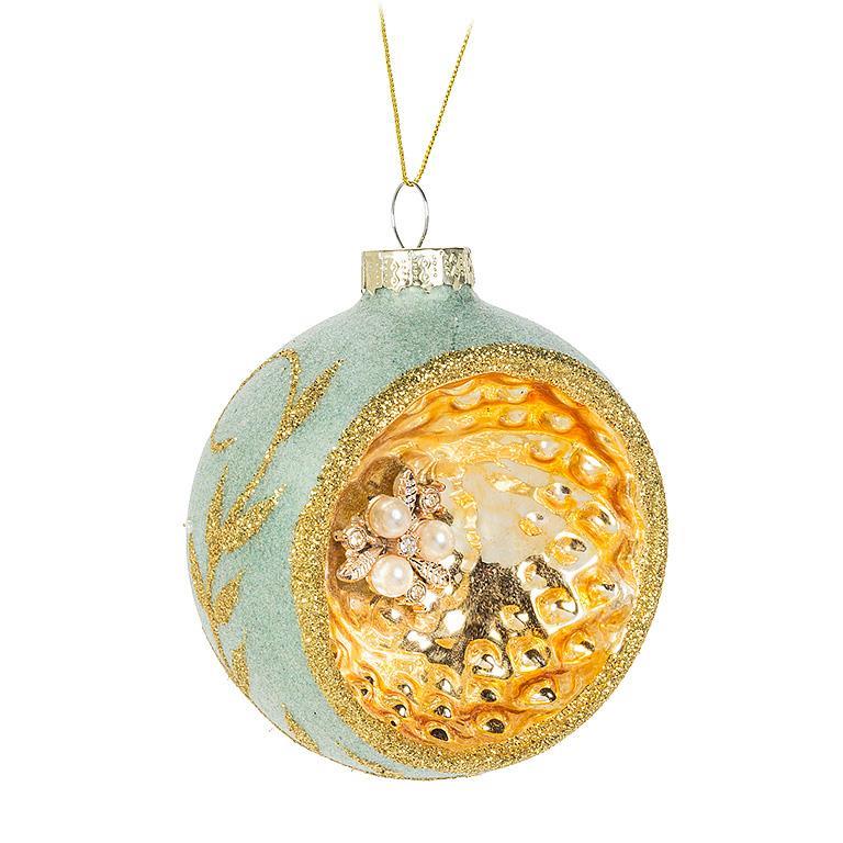 Mint Leaf Reflector Ball Ornament | Putti Christmas Celebrations