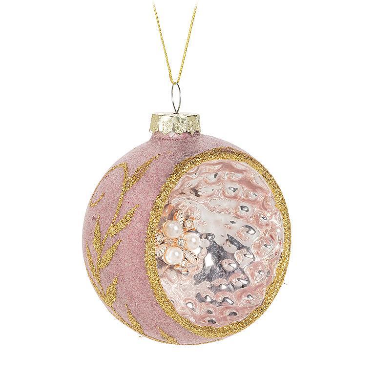 Pink Leaf Reflector Ball Ornament | Putti Christmas