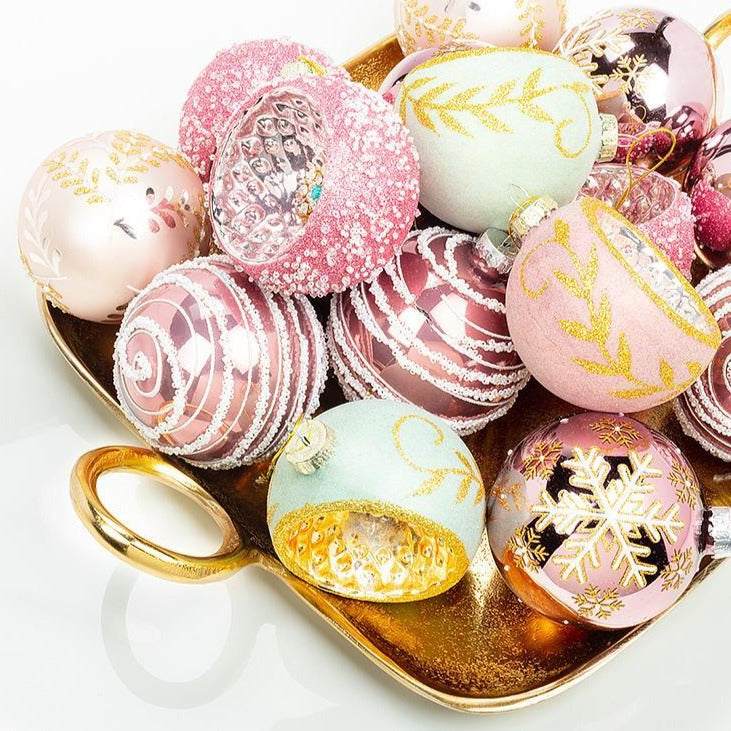 Pink Leaf Reflector Ball Ornament | Putti Christmas