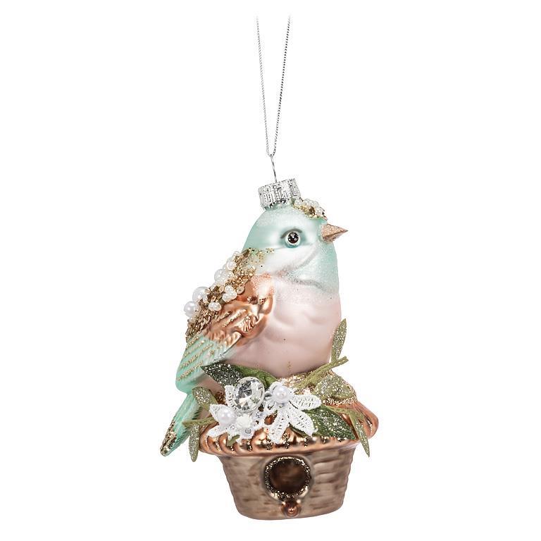 Bird on Nest Ornament Glass Ornament | Putti Christmas Celebrations Canada