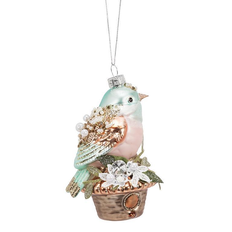 Bird on Nest Ornament Glass Ornament | Putti Christmas Celebrations Canada