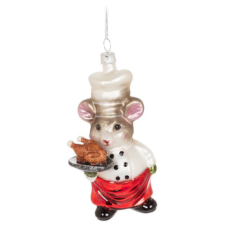 Chef Mouse with Turkey Glass Ornament | Putti Chridtmas Decorations