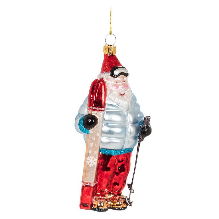 Skier Santa Glass Ornament | Putti Christmas Decorations