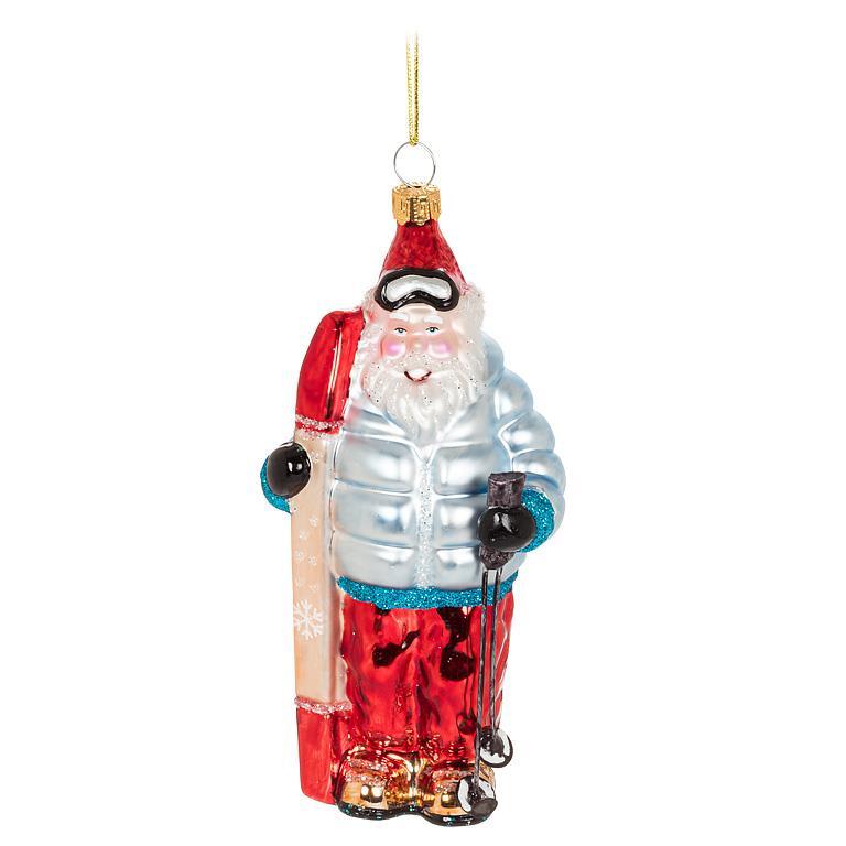 Skier Santa Glass Ornament | Putti Christmas Decorations