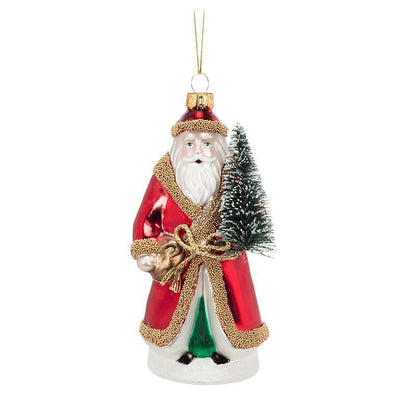 Father Christmas with Tree Glass Ornament  | Putti Christmas Celebrations Canada