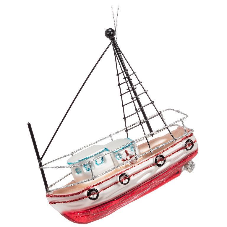 Fishing Trawler Glass Ornament  | Putti Christmas Decorations