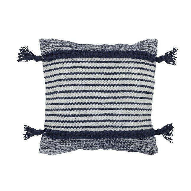 Navy Striped Woven Square Indoor/Outdoor Pillow | Putti Fine Furnishings 
