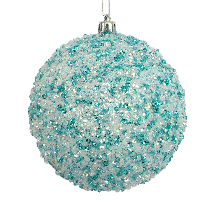 Blue and White with Glitter and Sequins Ball Ornament | Putti Christmas Decorations