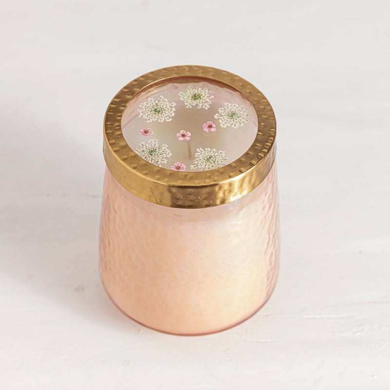 Rosy Rings - Rose + Oud Tall Watercolor Pressed Floral Candle