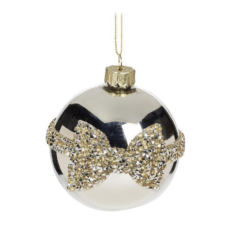 Matte & Shiny Ball Ornament with Jewelled Bow