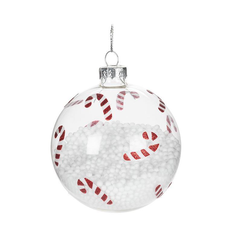 Candy Cane & Snow Ornament - Red/White