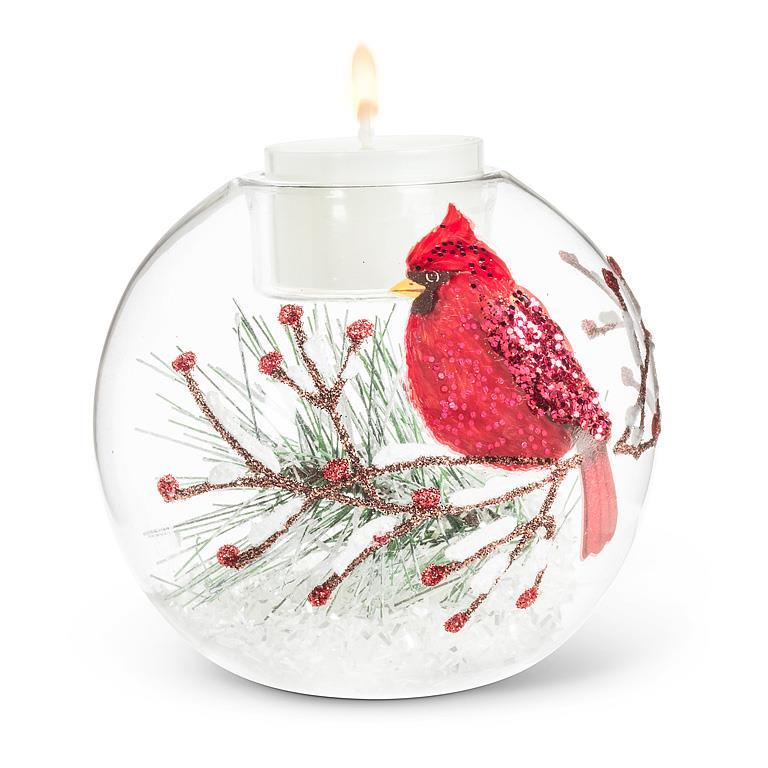 Cardinal on Branch Ball Votive | Putti Christmas Decorations