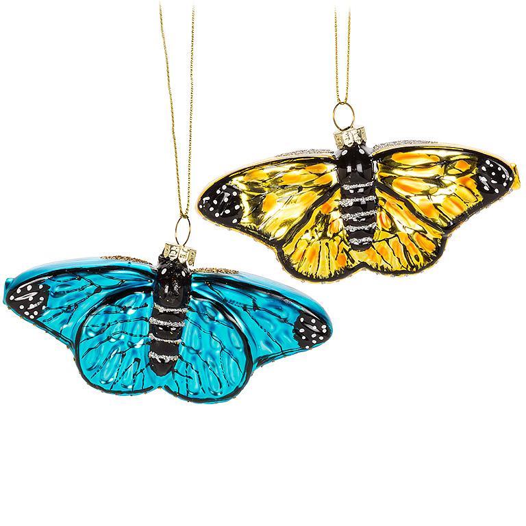 Yellow Butterfly Glass Ornament | Putti Christmas Decorations 