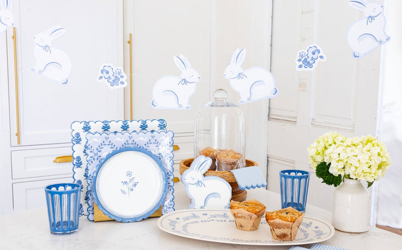 Blue Flower Block Print Square Paper Plate